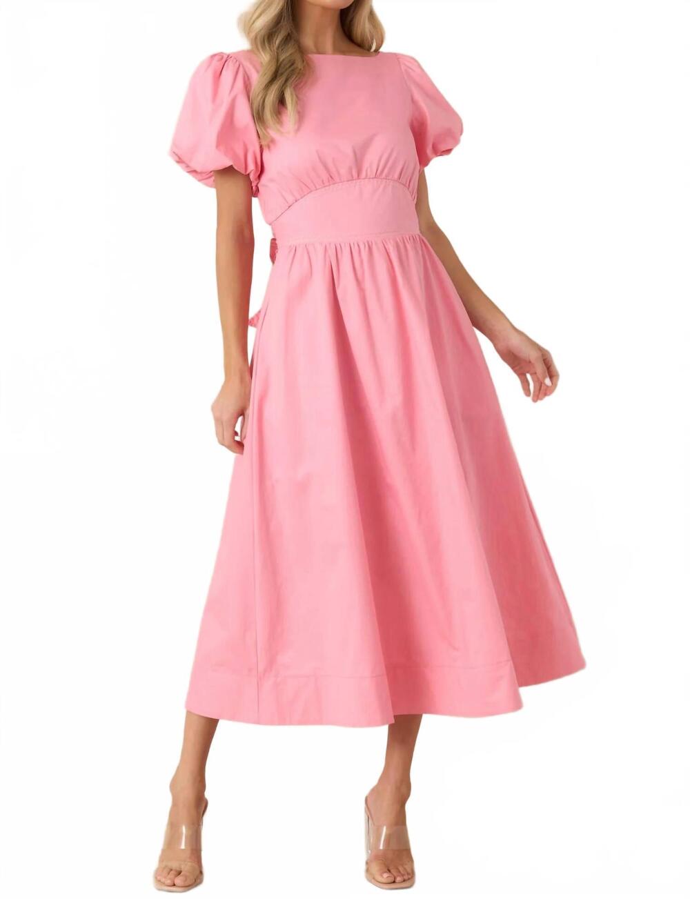 NEW &MERCI puff sleeve midi dress in pink